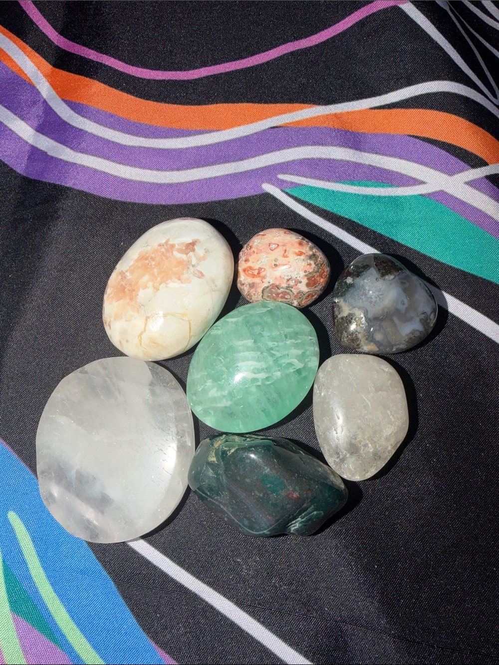 Polished Assorted Gemstone Tumbled Stone Set - Green, White, Pink, Black